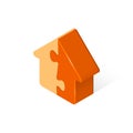 House from puzzles isometric illustration, Vector brown home 3d symbol