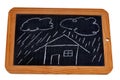 House in the rain drawn on a school slate