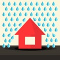 House in Rain Flat Design Royalty Free Stock Photo