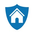 House and real estate insurance icon, house and shield sign, housing insurance against impending loss and fire, building