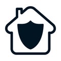 House and real estate insurance icon, house and shield sign, housing insurance against impending loss and fire, building