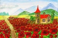 House with red poppies