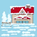 House with Red Roof and Bench near under Snow Royalty Free Stock Photo