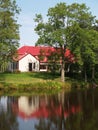 House reflected in lake