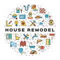 House remodel circle infographics Construction icon. Home repair thin line art icons. Vector flat illustration Royalty Free Stock Photo