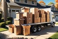 House Removal Truck Packed with Labeled Cardboard Boxes - Delicate Glassware Peeking Out, Furniture Safely Stowed