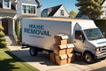 House Removal Truck Packed with Labeled Cardboard Boxes - Delicate Glassware Peeking Out, Furniture Safely Stowed