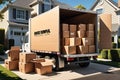 House Removal Truck Packed with Labeled Cardboard Boxes - Delicate Glassware Peeking Out, Furniture Safely Stowed