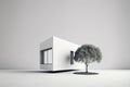 House render in white with tree over white background.