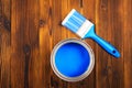 House renovation, paint can on the old wooden background with copy space - Image Royalty Free Stock Photo