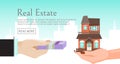 House rent banner, home selection, building buying in hands, real estate concept vector illustration. Housing purchase