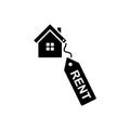 House for rent black and white vector icon pictogram. New home sign, symbol, silhouette Royalty Free Stock Photo