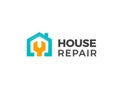 House repair logo. Home renovation project emblem. Wreck tool icon. Maintenance service sign. Isolated garage symbol