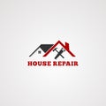 House repair logo, tool hammer, icon roof, element, and template for company