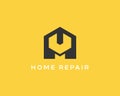 House repair service tool shop sign logotype. Creative idea wrench icon mechanic logo. Negative space symbol.