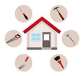 House and repair tools. Vector illustration. Trowel, saw, hammer