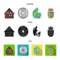 House, residential, style, and other web icon in cartoon,black,flat style. Country, Denmark, sea, icons in set