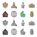 House, residential, style, and other web icon in cartoon,monochrome style. Country, Denmark, sea, icons in set