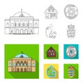 House, residential, style, and other web icon in outline,flat style. Country, Denmark, sea, icons in set collection.