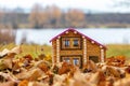 House on the river. Cozy dwelling in nature Royalty Free Stock Photo