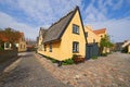 House, road in village or countryside landscape, travel and adventure location with cobblestone path and buildings Royalty Free Stock Photo