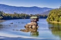 House on the rock at the river Drina in Bajina Basta Royalty Free Stock Photo