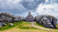 House between the rocks in Meneham village, Kerlouan, Finistere, Brittany (Bretagne), France