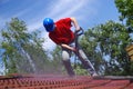 House roof cleaning with pressure tool Royalty Free Stock Photo