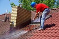 House roof cleaning with pressure tool Royalty Free Stock Photo