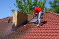 House roof cleaning with pressure tool Royalty Free Stock Photo