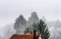 House roof and frozen trees in little french village Royalty Free Stock Photo