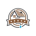 house roof gutter logo design vector badge emblem template illustrations