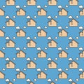 House with Roof Leak vector colored seamless pattern