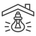 House roof light bulb line icon. Smart house innovation idea symbol, outline style pictogram on white background Royalty Free Stock Photo