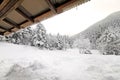House roof, natural snow hill in Japan Yatsugatake mountains