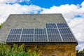House roof, solar panels for generating electricity. Autonomous solar station. Royalty Free Stock Photo