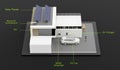 House roof with solar panels Smart home power system solar cells energy saving homes solar energy 3d illustration