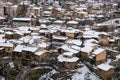 House rooftops covered in snow in winter Kakopetria Troodos Cyprus Royalty Free Stock Photo