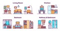 House rooms types color icons vector set Royalty Free Stock Photo