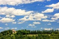 House with row of cypress trees on top of the hill in Val d`Orci Royalty Free Stock Photo