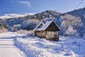 House ruins on Hrochotska dolina valley near Kyslinky settlement during winter