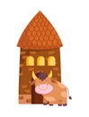 House rural architecture and bull farm animal cartoon