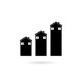 House sales or value bar chart symbol icon with arrow moving up on white background. Royalty Free Stock Photo