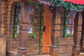 House of santa claus,from the outside a wooden house in winter of St. Nicholas