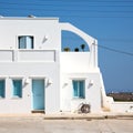 house in santorini greece europe old construction white and blue Royalty Free Stock Photo