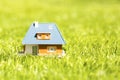 House scale model on green grass with copy space Royalty Free Stock Photo