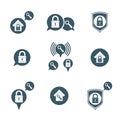 House security protection vector icons set, home, house, padlock