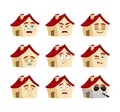 House set emotion. sleeping and evil emotion avatar. bewildered and sad Home emoji. Building fear and happy icon. serious and