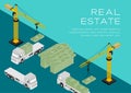 House shape from banknote 3D isometric pattern, Real estate construction business investment concept poster and social banner post Royalty Free Stock Photo