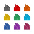 House shape four puzzle pieces icon isolated on white background. Set icons colorful Royalty Free Stock Photo